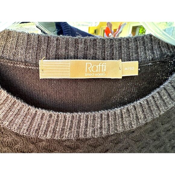 Raffi Black & Dark Grey Extra Fine Merino Cable Front Sweater Size M Italian - Picture 2 of 6